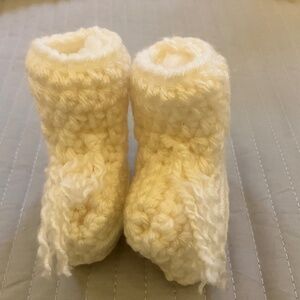 NWOT - Handmade Baby Booties Ivory w/Ivory Ribbon Ties - Size 0-2 Months